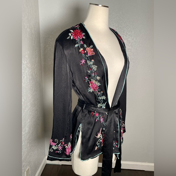 free people movement Other - Free People Black Floral Embroidered Kimono Jacket
